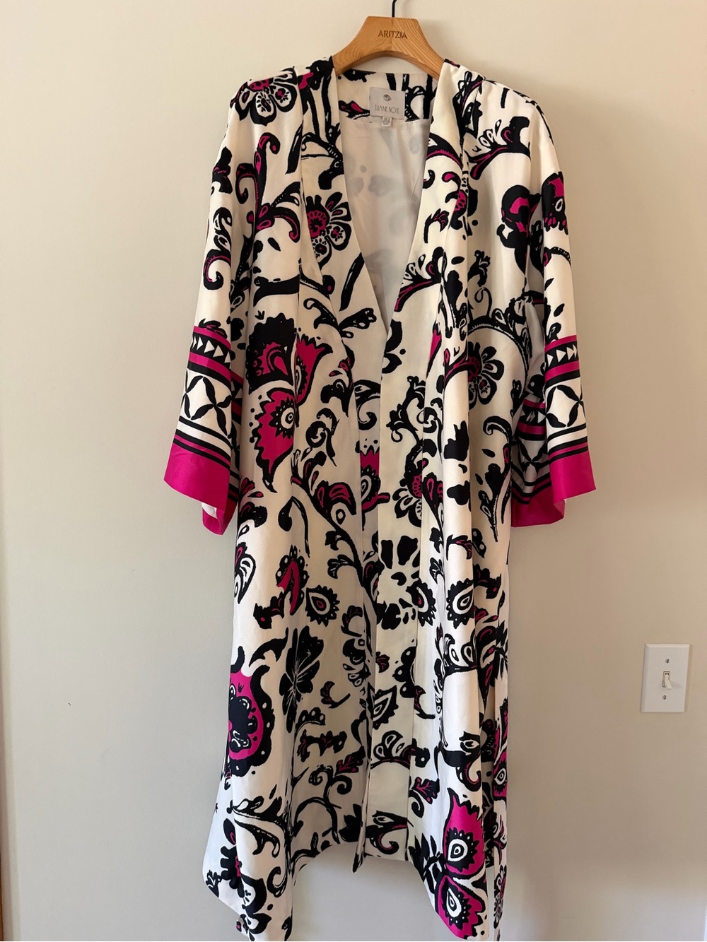 Floral Kimono Robe in Black White and Fuchsia